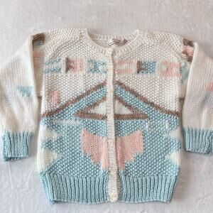 Lauren Hansen Vintage Knit Cardigan Sweater pastel Women’s size Small Geometric